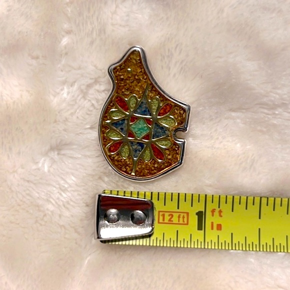 🐻 925 STAMP STERLING SILVER MOSAIC LAPIS STONE BEAR BROOCH PIN/NECKLACE PENDANT - Picture 6 of 7